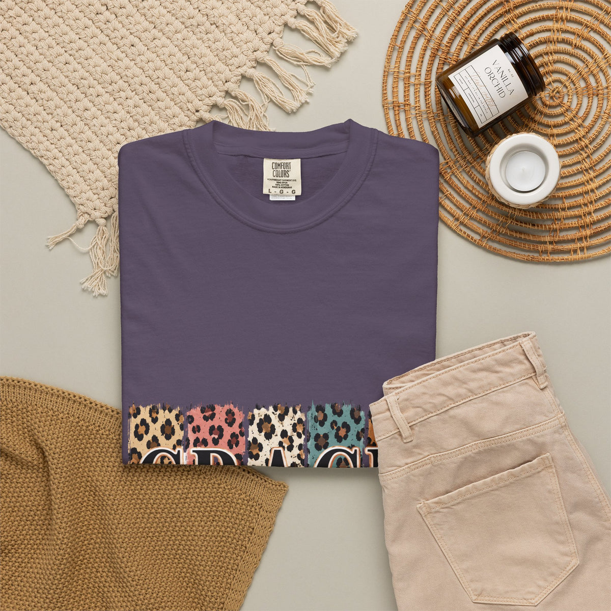 Grace Leopard Block T-Shirt — 2 Cor. 12:9 Christian Graphic Tee