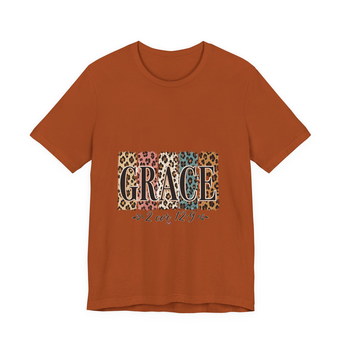 Grace Leopard Print Tee — Christian Scripture 2 Cor 12:9 T-Shirt