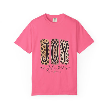 JOY Leopard Print T‑Shirt — John 16:22 Christian Faith Tee