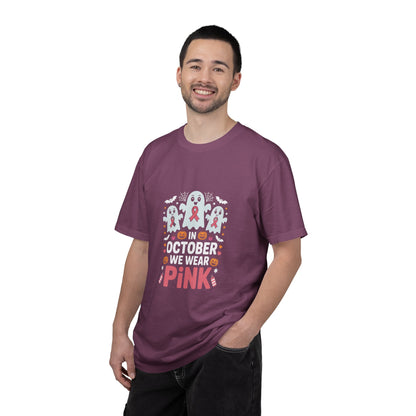 Breast Cancer Halloween Ghost T-Shirt — "In October We Wear Pink"