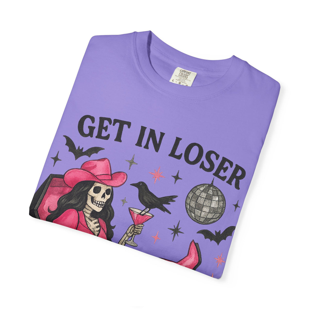 Get In Loser Skeleton Tee — Retro Gothic Witch Coffin Halloween T‑Shirt
