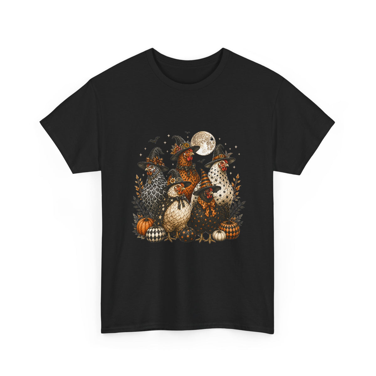 Halloween Chickens-Vintage Moon & Pumpkins
