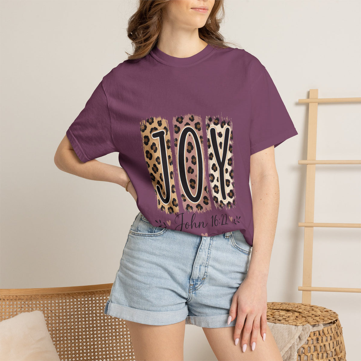JOY Leopard Print T‑Shirt — John 16:22 Christian Faith Tee