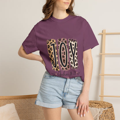 JOY Leopard Print T‑Shirt — John 16:22 Christian Faith Tee