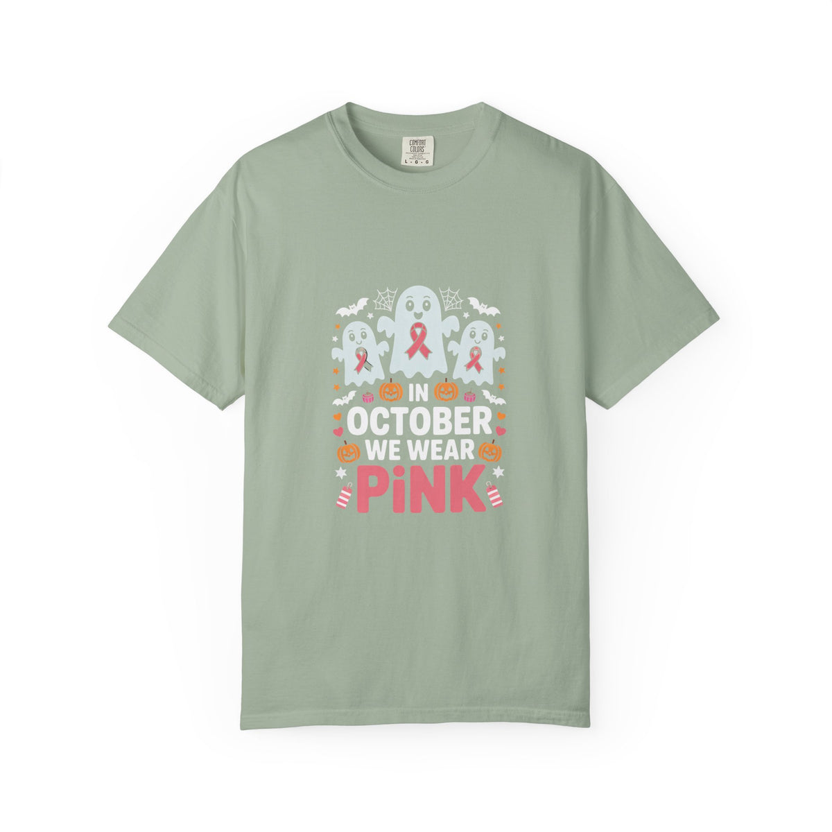 Breast Cancer Halloween Ghost T-Shirt — "In October We Wear Pink"