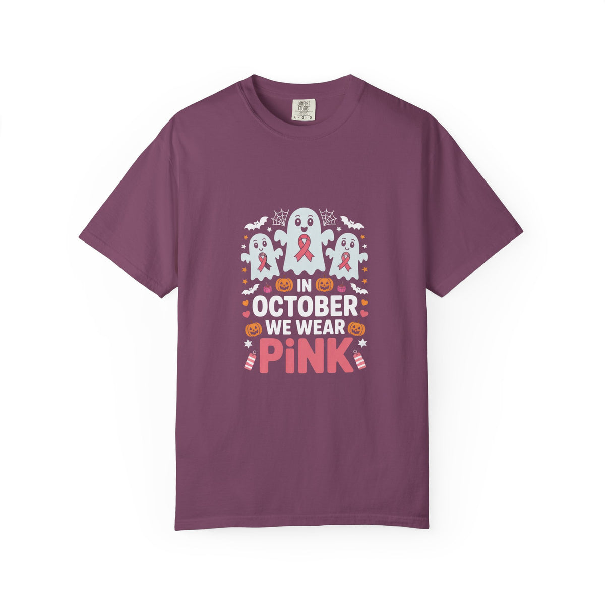 Breast Cancer Halloween Ghost T-Shirt — "In October We Wear Pink"