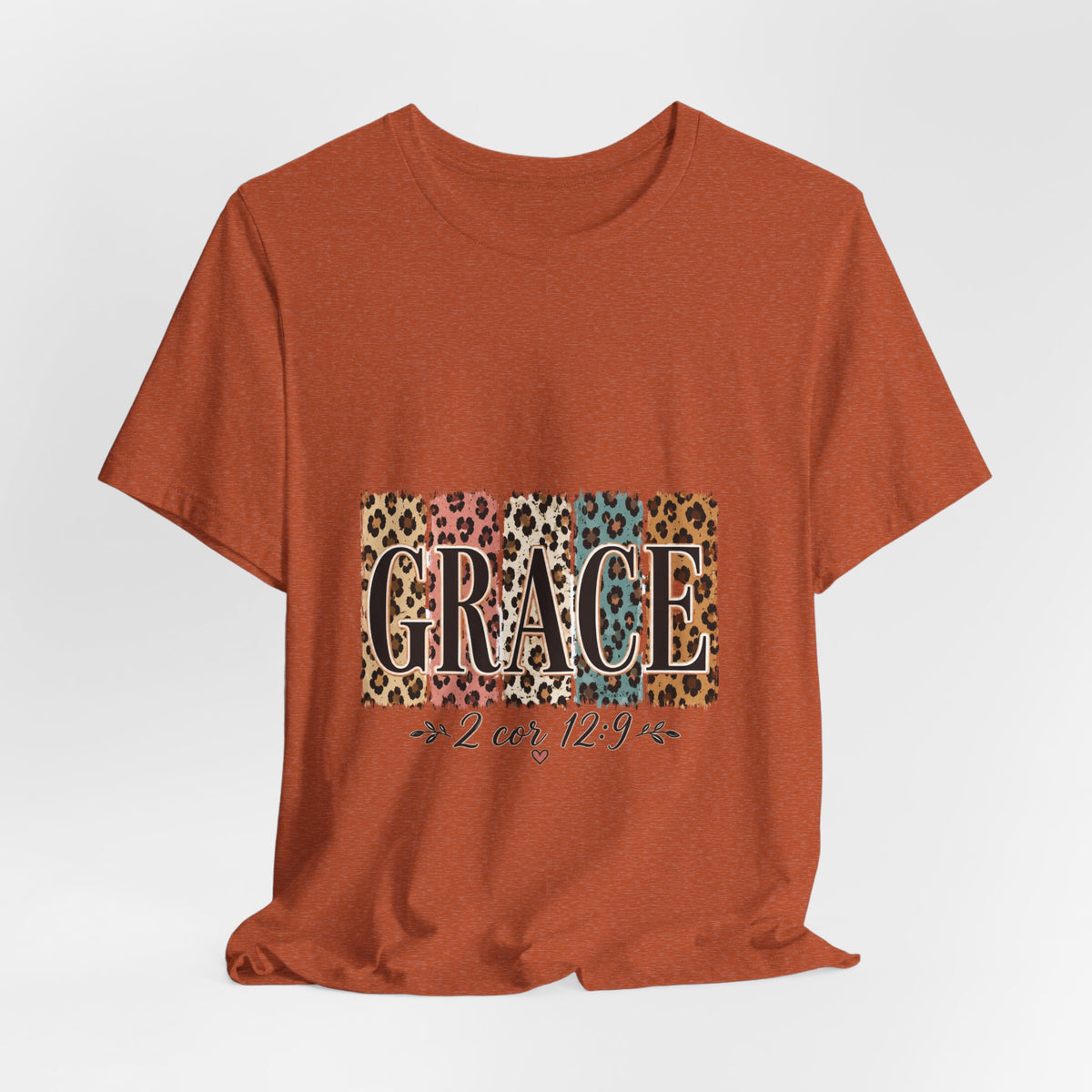 Grace Leopard Print Tee — Christian Scripture 2 Cor 12:9 T-Shirt