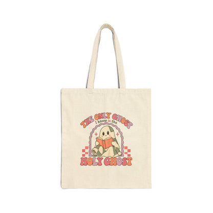 Canvas Tote Bag — "The Only Ghost I Know Is the Holy Ghost" Cute Retro Church Tote