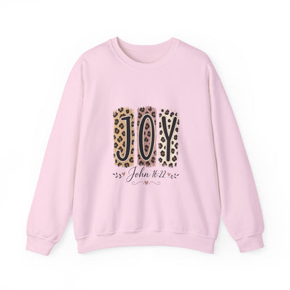 Joy Leopard Print Sweatshirt — John 1:14 Scripture Holiday Crewneck