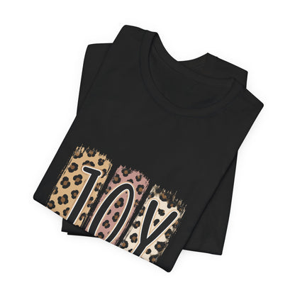 Joy Leopard Christian Tee — "JOY" with John 16:22 Scripture