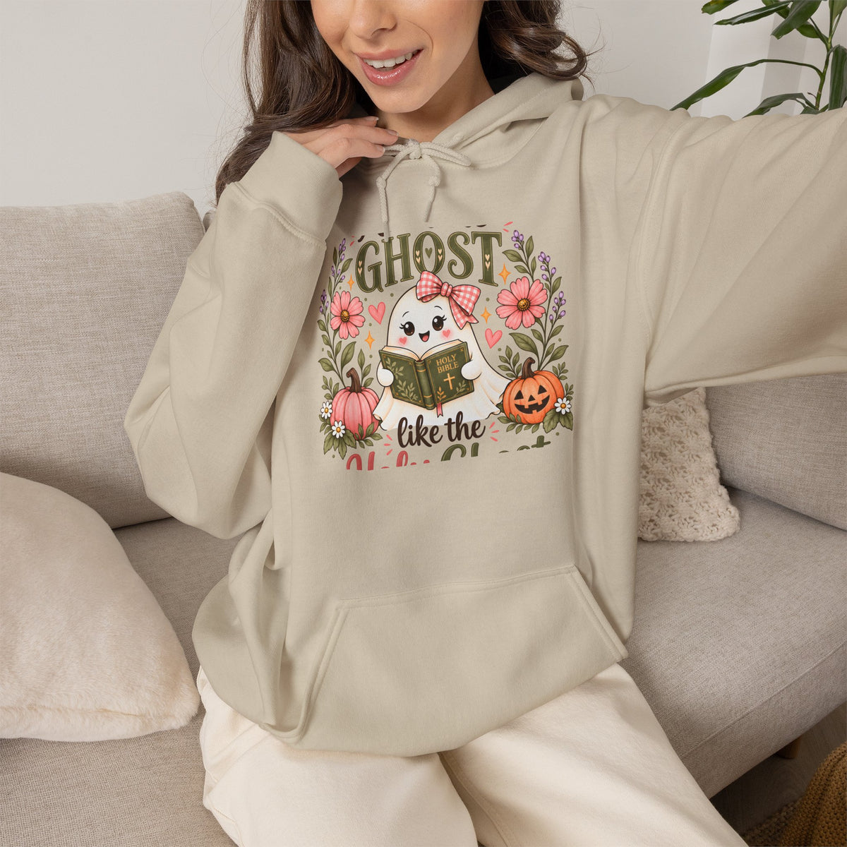 Ghost Like the Cool Kids Hoodie — Cute Pumpkin & Floral Halloween Sweatshirt