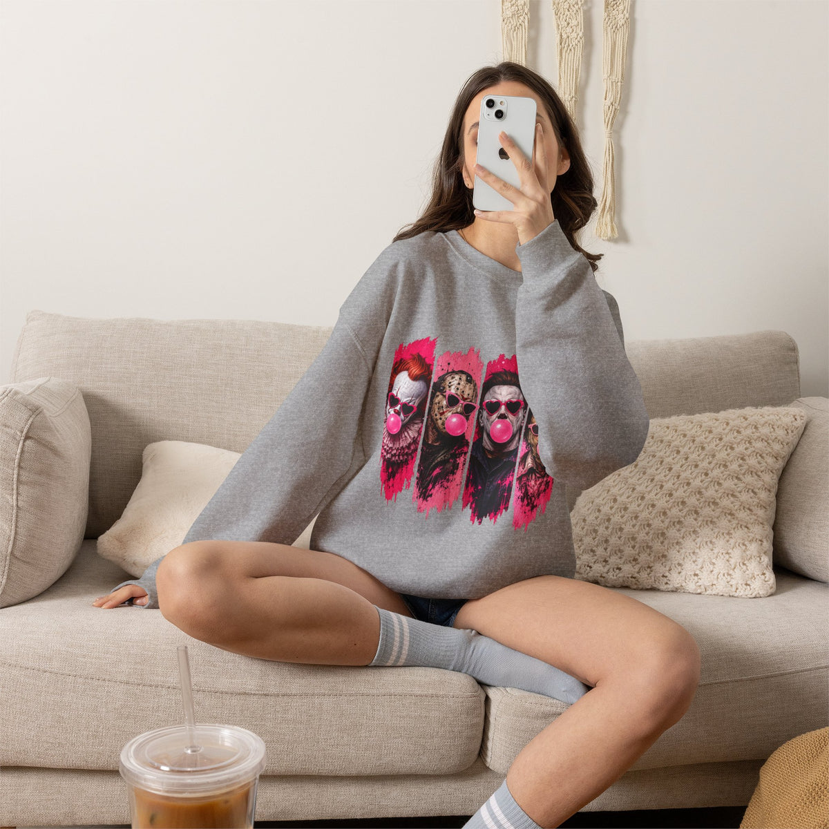 Clown Crewneck Sweatshirt – Colorful Bubblegum Skull & Joker Portraits