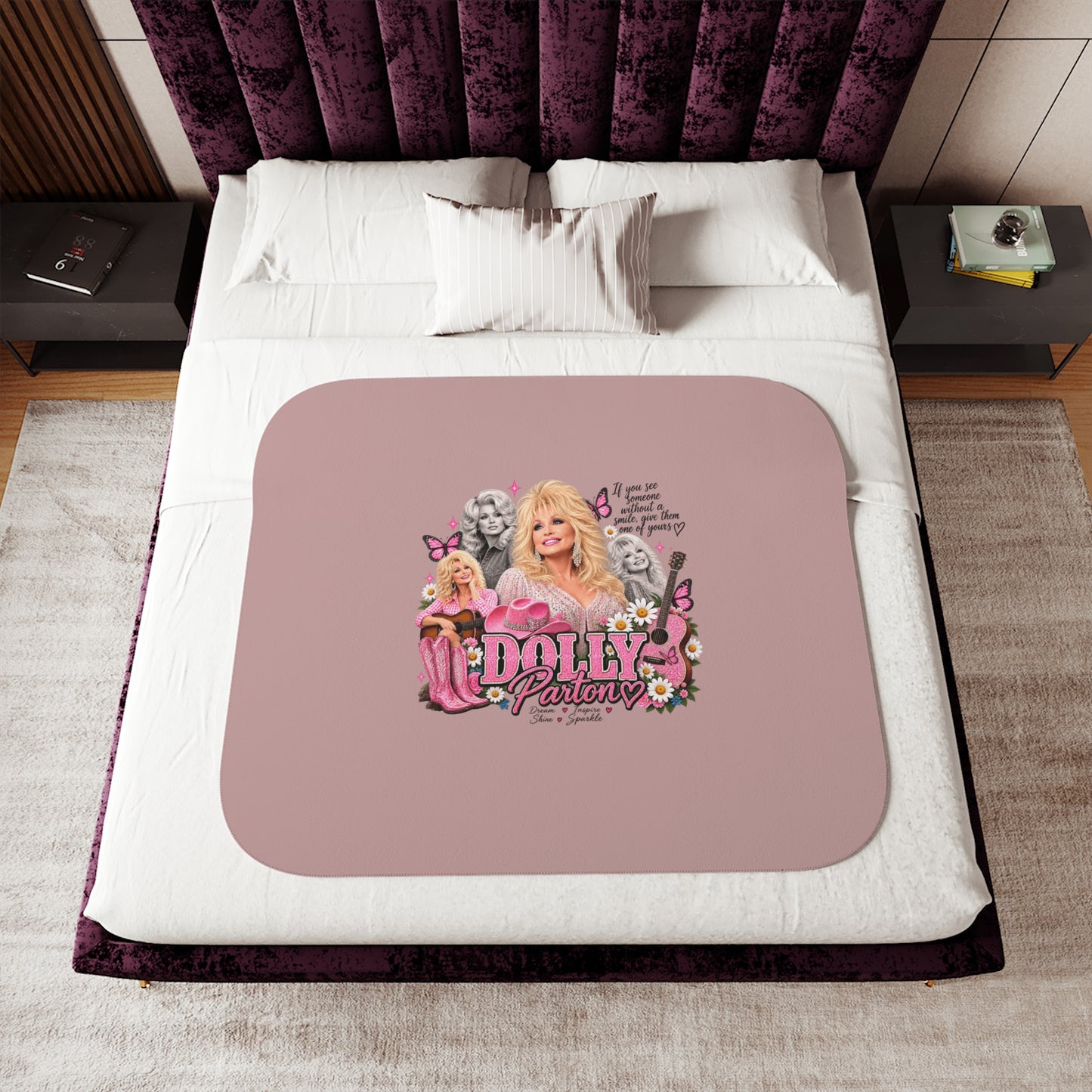 Dolly Parton Sherpa Blanket – Cozy Pink Iconic Musician Throw