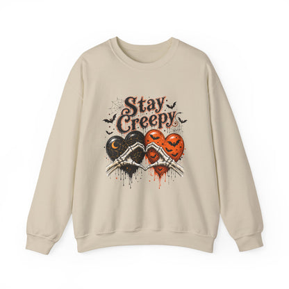 Stay Creepy Sweatshirt — Halloween Heart & Bats Cozy Crewneck