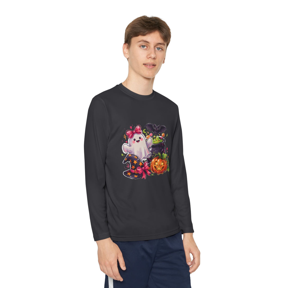Kids Halloween Ghost Long Sleeve Tee — Cute Ghost, Pumpkins & Candy Design