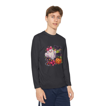Kids Halloween Ghost Long Sleeve Tee — Cute Ghost, Pumpkins & Candy Design