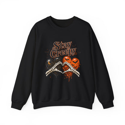 Stay Creepy Sweatshirt — Halloween Heart & Bats Cozy Crewneck