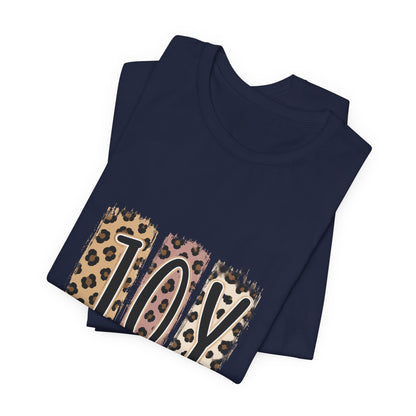 Joy Leopard Christian Tee — "JOY" with John 16:22 Scripture