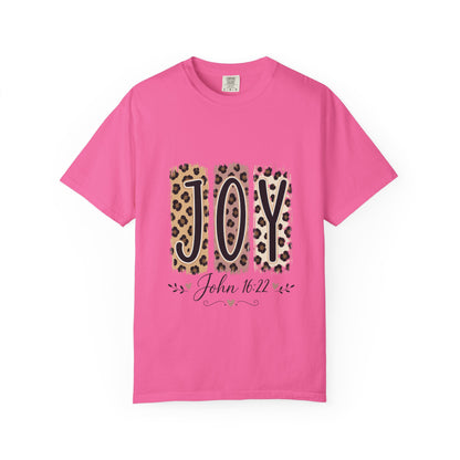 JOY Leopard Print T‑Shirt — John 16:22 Christian Faith Tee