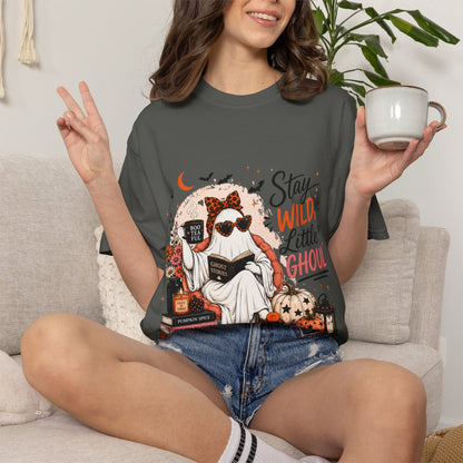 Stay Wild Little Ghoul T-Shirt — Cute Halloween Ghost Reading Design