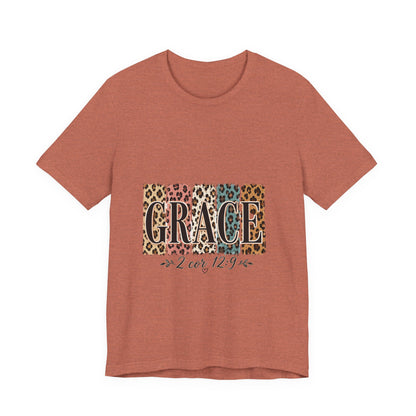 Grace Leopard Print Tee — Christian Scripture 2 Cor 12:9 T-Shirt