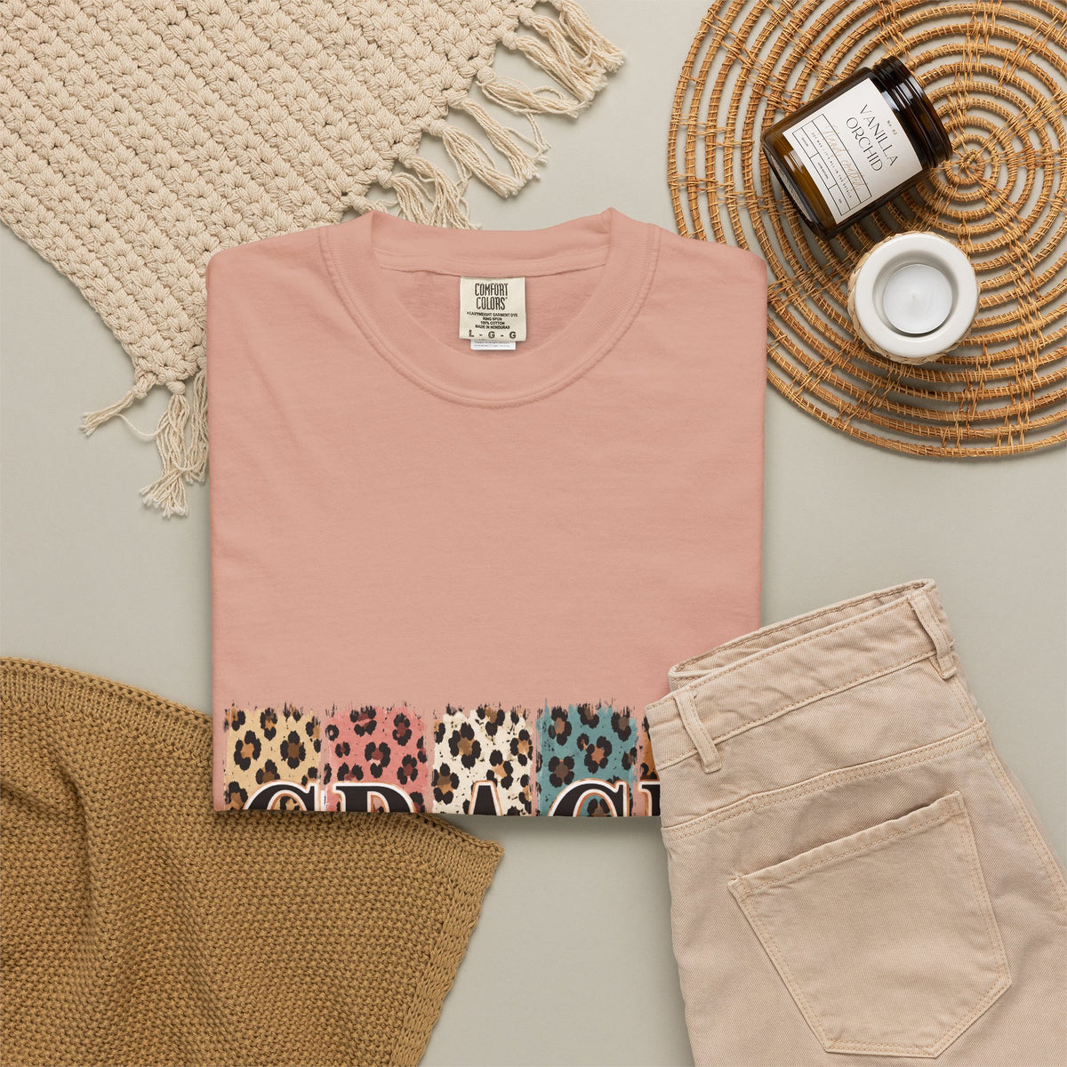 Grace Leopard Block T-Shirt — 2 Cor. 12:9 Christian Graphic Tee