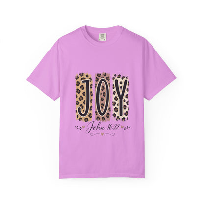 JOY Leopard Print T‑Shirt — John 16:22 Christian Faith Tee