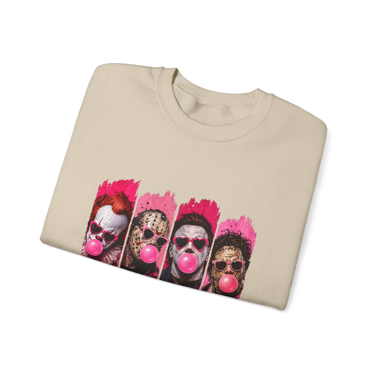 Clown Crewneck Sweatshirt – Colorful Bubblegum Skull & Joker Portraits