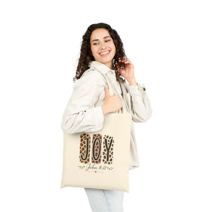 JOY Leopard Print Canvas Tote — Christmas Gift Bag with "John 16:22" Scripture Accent