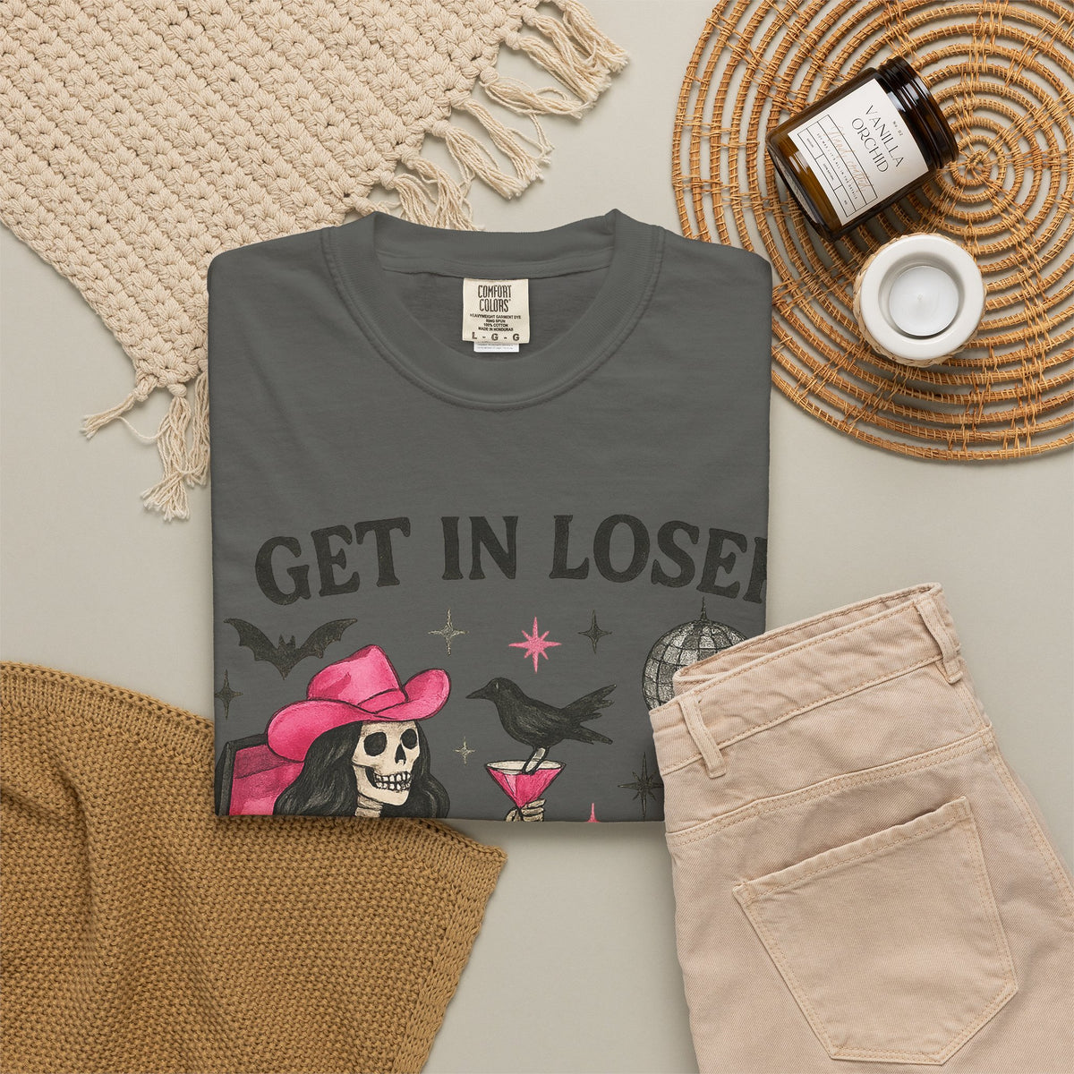 Get In Loser Skeleton Tee — Retro Gothic Witch Coffin Halloween T‑Shirt