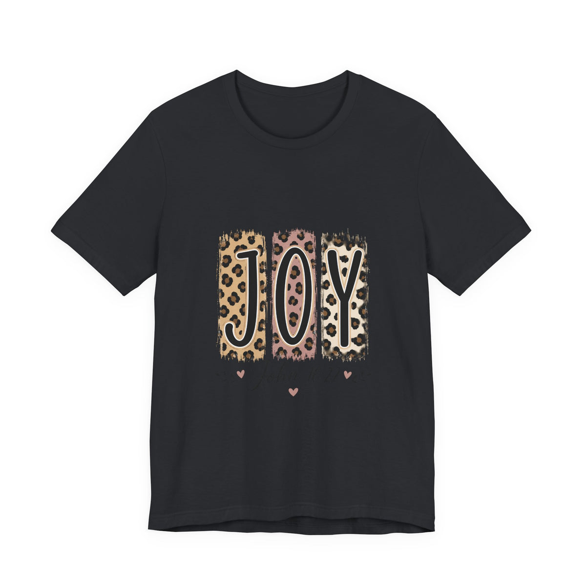 Joy Leopard Christian Tee — "JOY" with John 16:22 Scripture