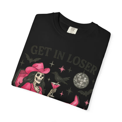 Get In Loser Skeleton Tee — Retro Gothic Witch Coffin Halloween T‑Shirt