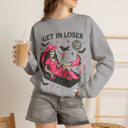 Get In Loser Skeleton Coffin Sweatshirt