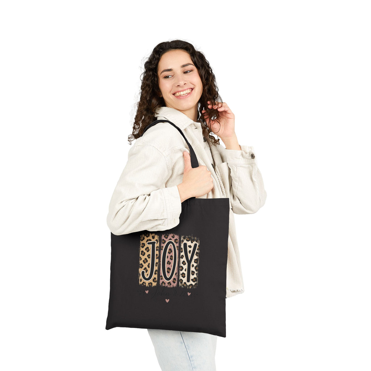 JOY Leopard Print Canvas Tote — Christmas Gift Bag with "John 16:22" Scripture Accent