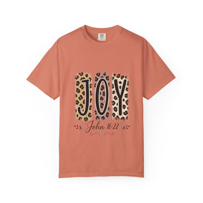 JOY Leopard Print T‑Shirt — John 16:22 Christian Faith Tee