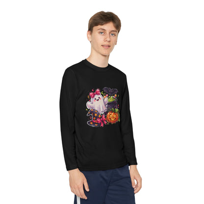Kids Halloween Ghost Long Sleeve Tee — Cute Ghost, Pumpkins & Candy Design