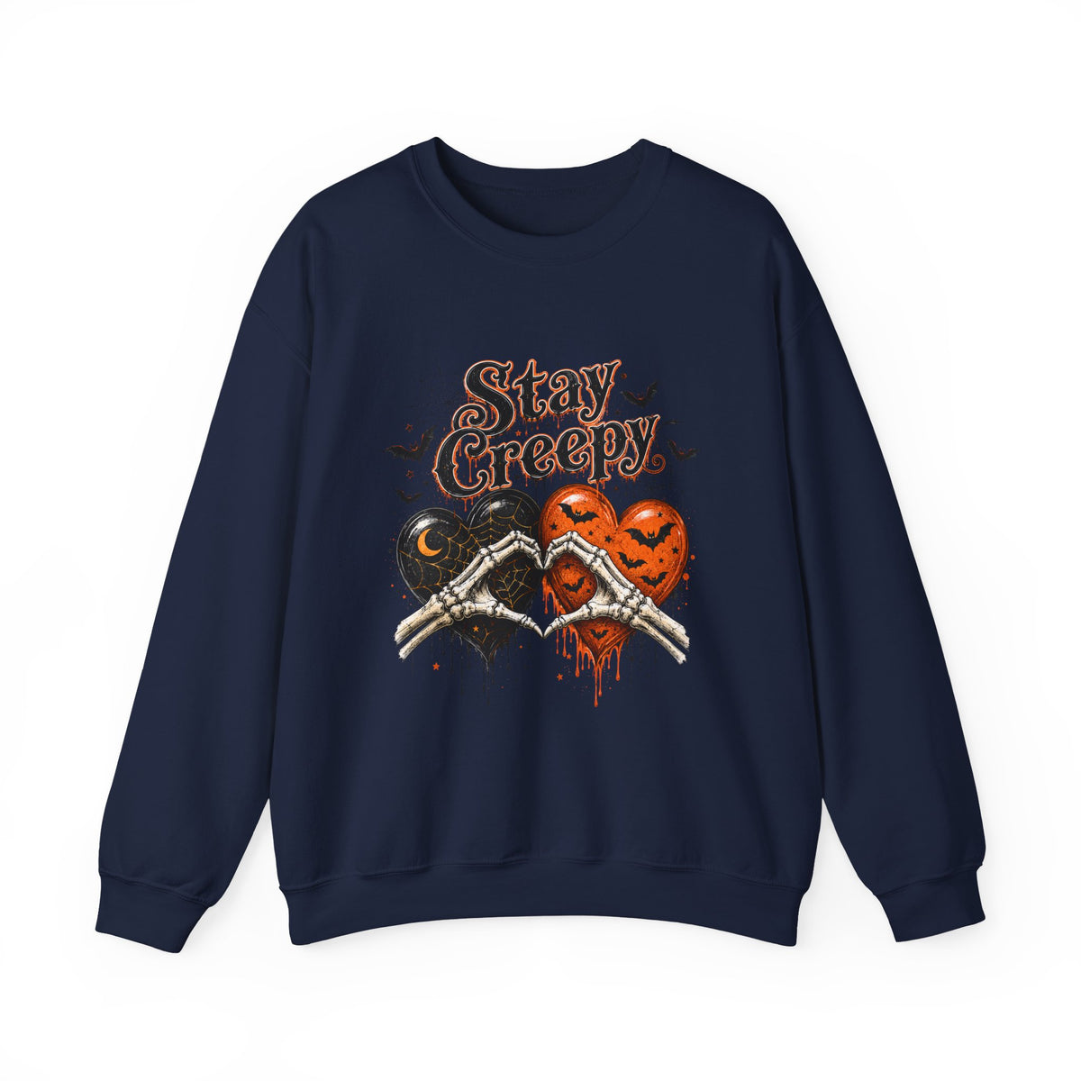 Stay Creepy Sweatshirt — Halloween Heart & Bats Cozy Crewneck