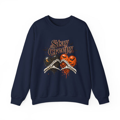 Stay Creepy Sweatshirt — Halloween Heart & Bats Cozy Crewneck