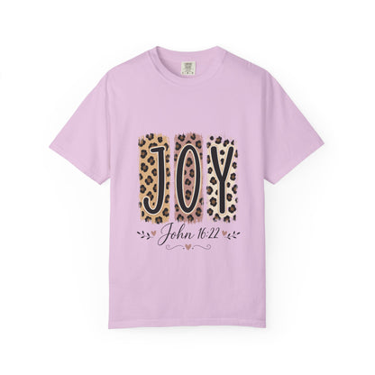 JOY Leopard Print T‑Shirt — John 16:22 Christian Faith Tee