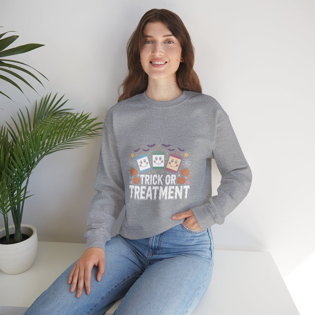 Halloween Candy Phone Sweatshirt — Cute Trick-or-Treat Graphic