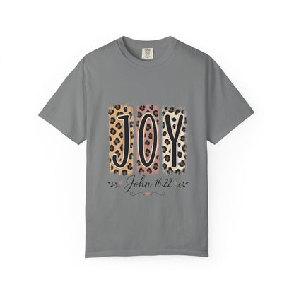 JOY Leopard Print T‑Shirt — John 16:22 Christian Faith Tee