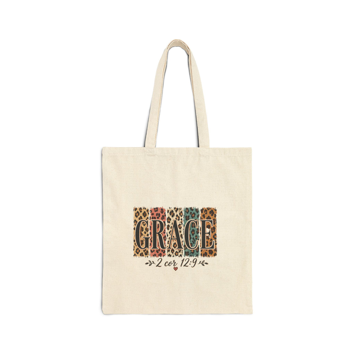Grace Leopard Print Canvas Tote — Faith Scripture 2 Cor 12:9 Shoulder Bag