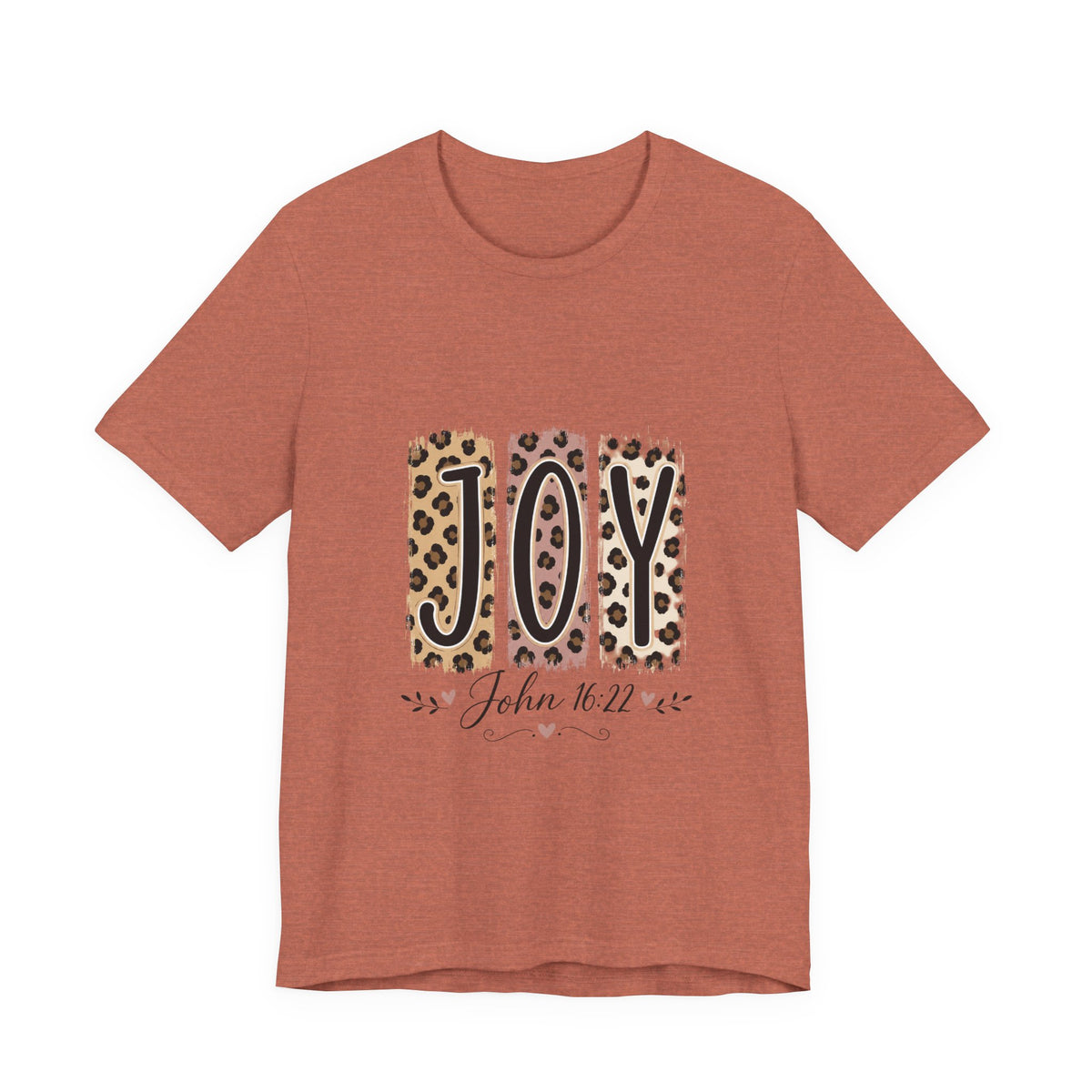 Joy Leopard Christian Tee — "JOY" with John 16:22 Scripture