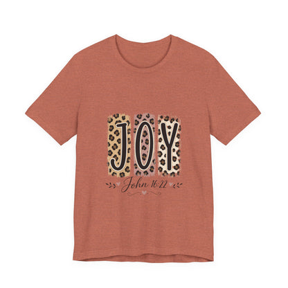 Joy Leopard Christian Tee — "JOY" with John 16:22 Scripture