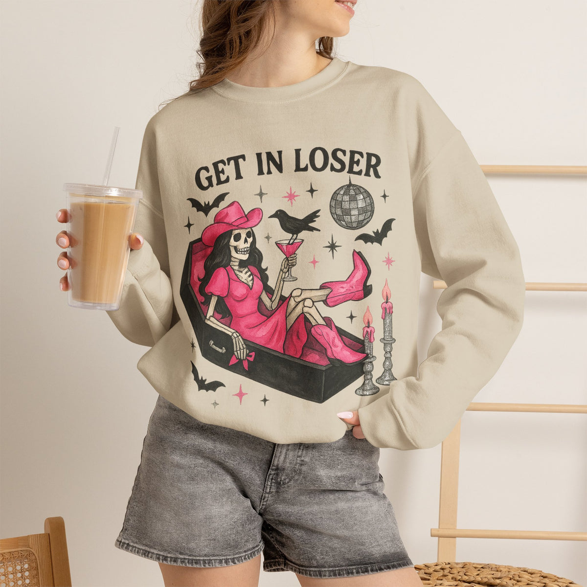 Get In Loser Skeleton Coffin Sweatshirt