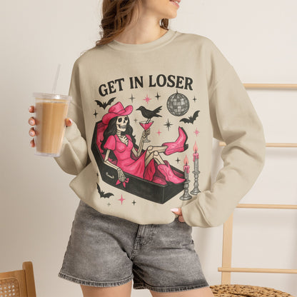 Get In Loser Skeleton Coffin Sweatshirt
