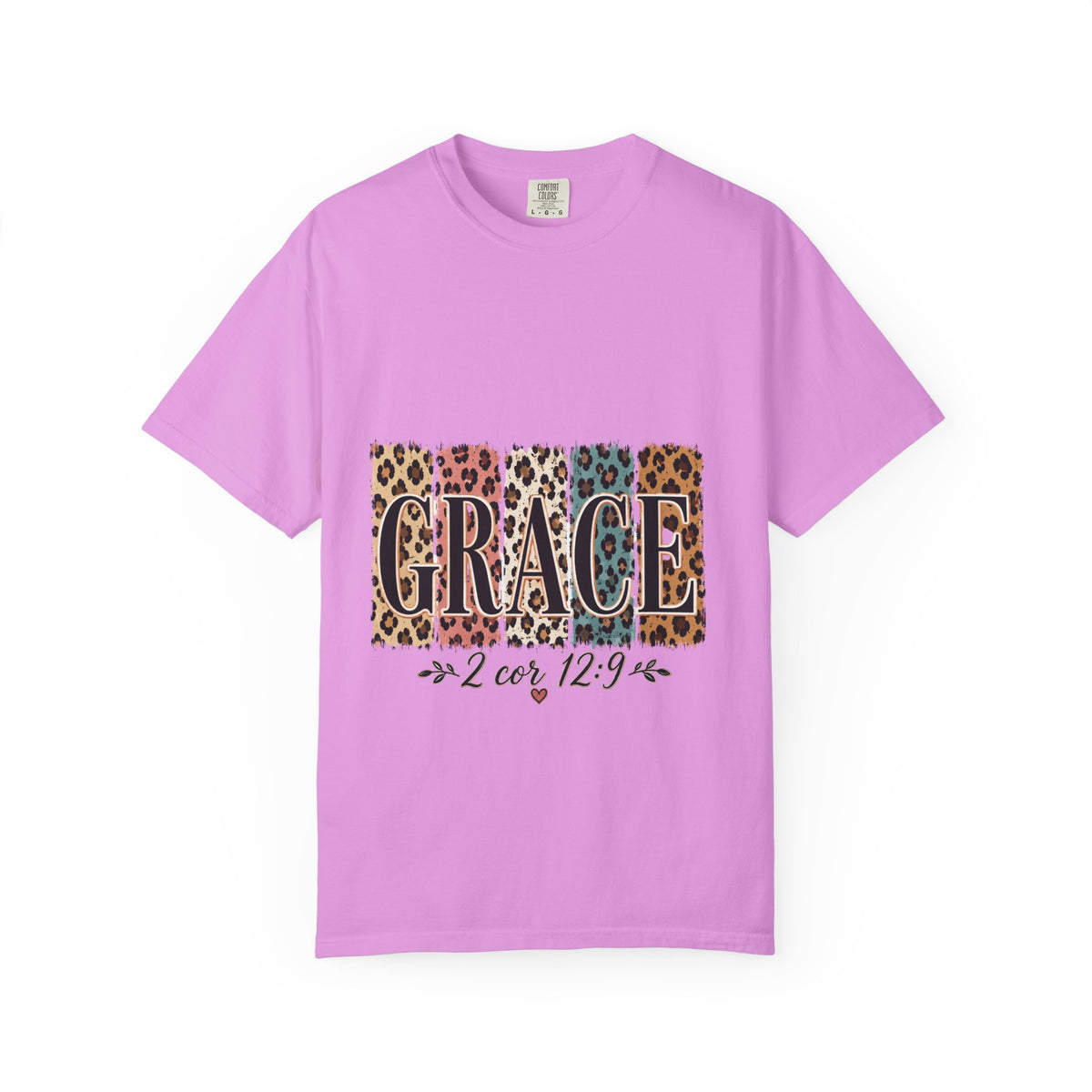 Grace Leopard Block T-Shirt — 2 Cor. 12:9 Christian Graphic Tee