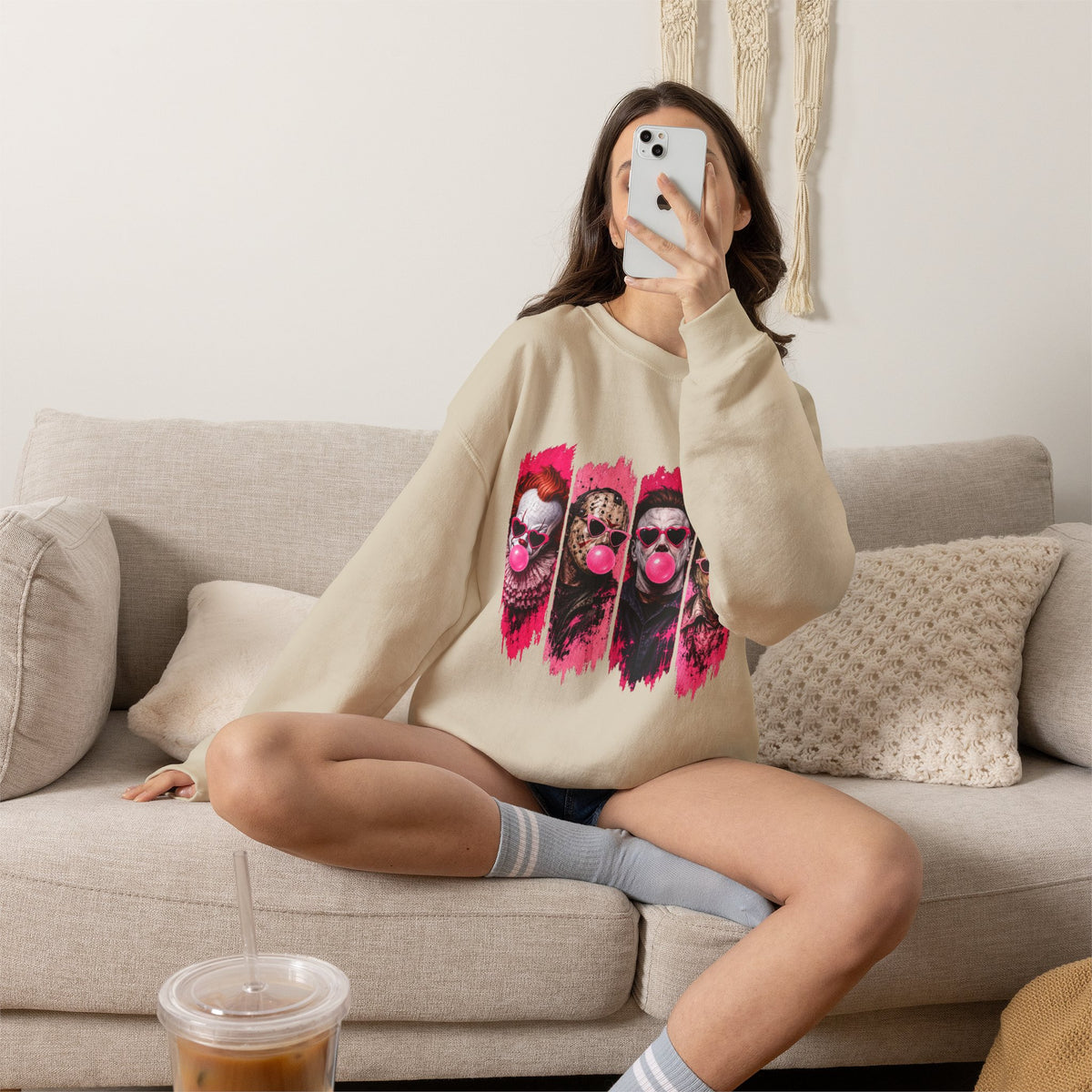 Clown Crewneck Sweatshirt – Colorful Bubblegum Skull & Joker Portraits