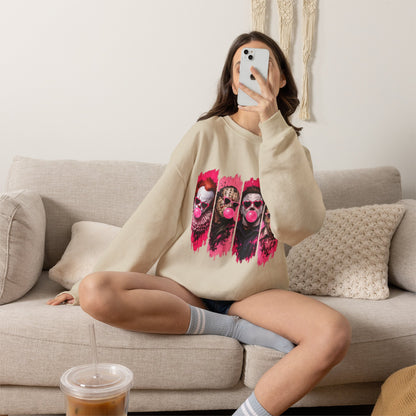 Clown Crewneck Sweatshirt – Colorful Bubblegum Skull & Joker Portraits