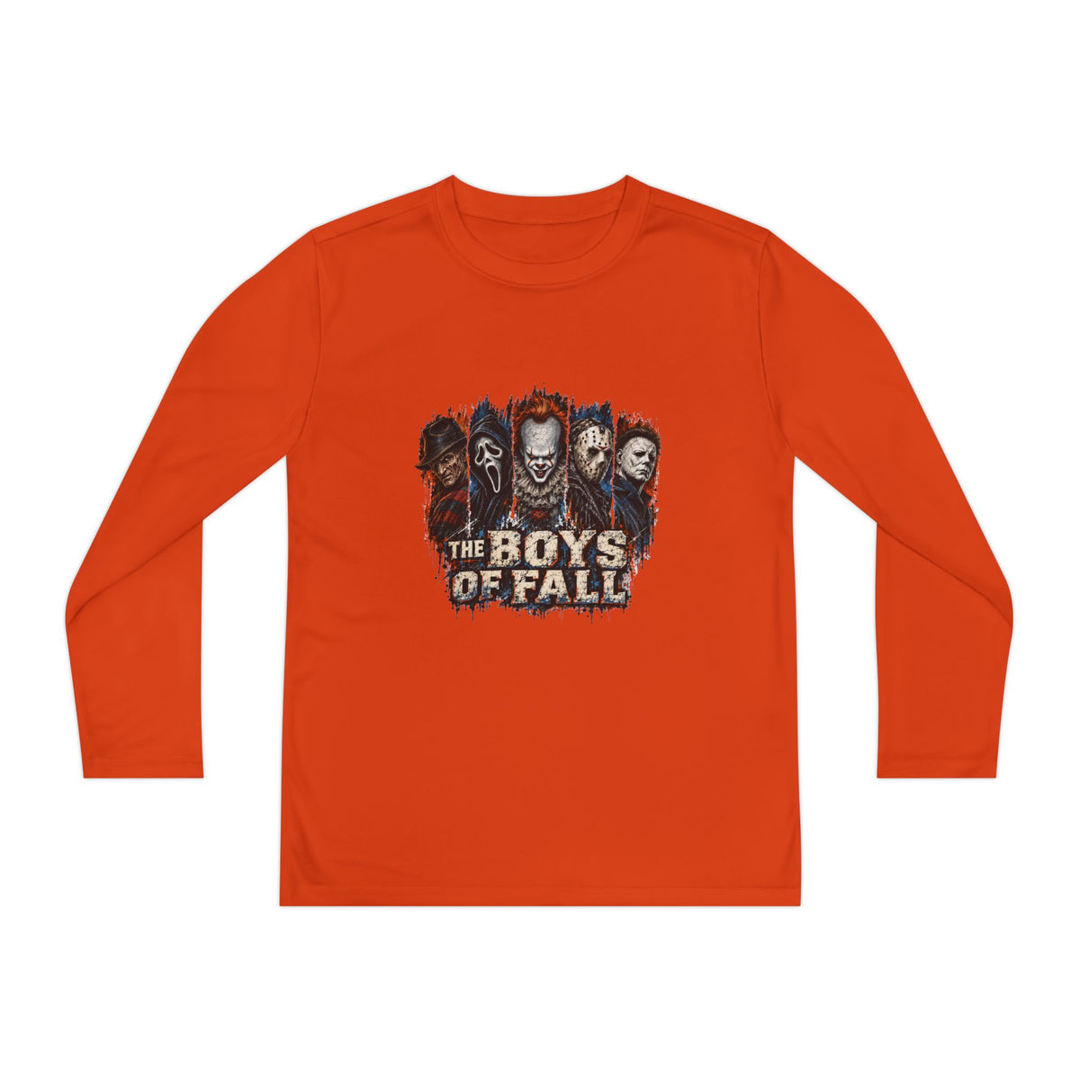 Youth Long Sleeve Tee — "The Boys of Fall" Horror Mask Graphic